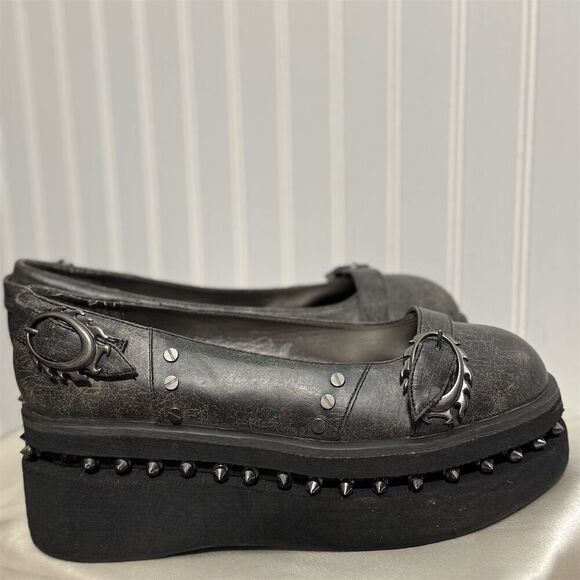 Metropolis Platform Flats Spiked Goth Shoes Alt Steampunk Cyber Punk Women Sz 10 - Picture 4 of 7